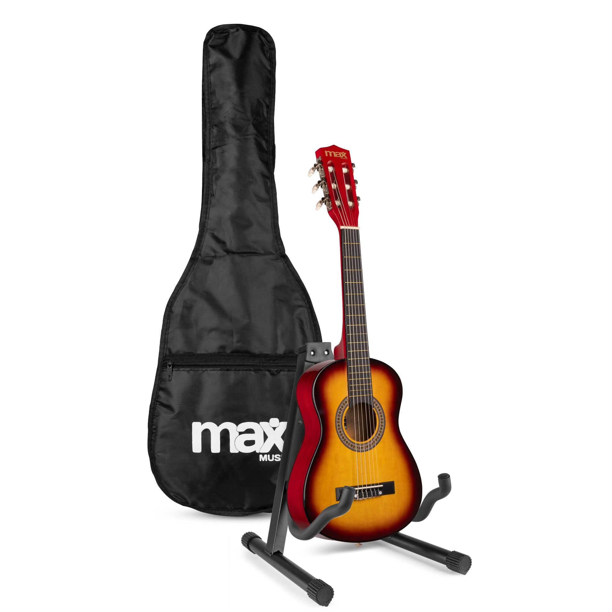 MAX SoloArt Junior 1/4 guitarra infantil clásica con soporte MAX GP20, funda mochila, afinador digital, cuerdas extra, púas y correa, para niños principiantes de 3 a 6 años