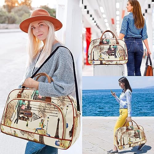 Image of PALAY Nylon Duffle Bags Travel Bags For Women Pu Waterproof Large Travel Duffel Bag Carry On Shoulder Bag With Shoulder Strap For Trip, 52 cm, Beige