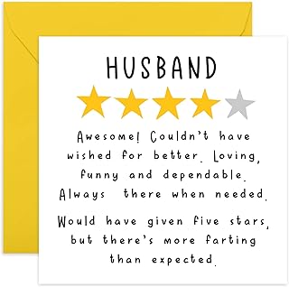 Central 23 Husband Birthday Card - 'Husband Review' - Thank You Card for Him - Funny Birthday Cards for Partner - Gift for Husband from Wife - Valentines Cards - Comes With Fun Stickers