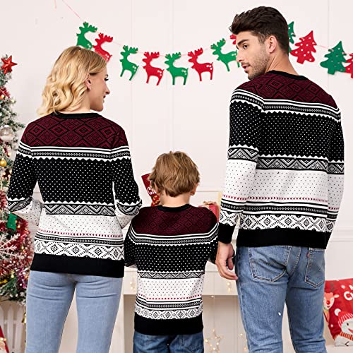 Image of MISSKY Family Christmas Sweater Crew Neck Reindeer Snowflakes Knitted Pullover for Women /Men /Kids