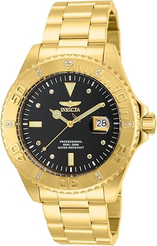 Miniatura 1 de Invicta 15286 Pro Diver - Reloj de acero inoxidable chapado en oro amarillo de 18 quilates y acento de diamante para hombre DoradoNegro Casual