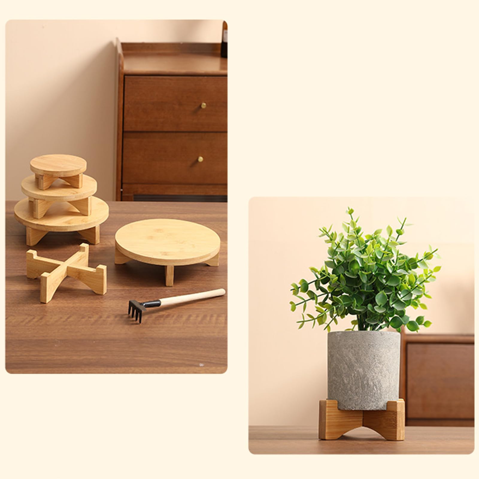 3er Set Blumenhocker Holz, Abnehmbar Klein Holzschemel, Kleiner Deko Hocker, Ausstellungsständer für Holzhocker, Mini Holz Blumenteller,runder Pflanzenständer für drinnen und draußen, Terrasse, Garten