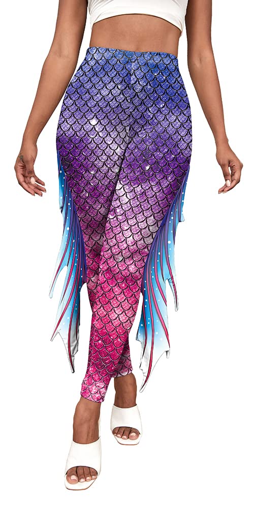 color cosplayer Mermaid Yoga Print Leggings for Women Plus Size Fish Scale High Waisted Pants Halloween Costume Tights