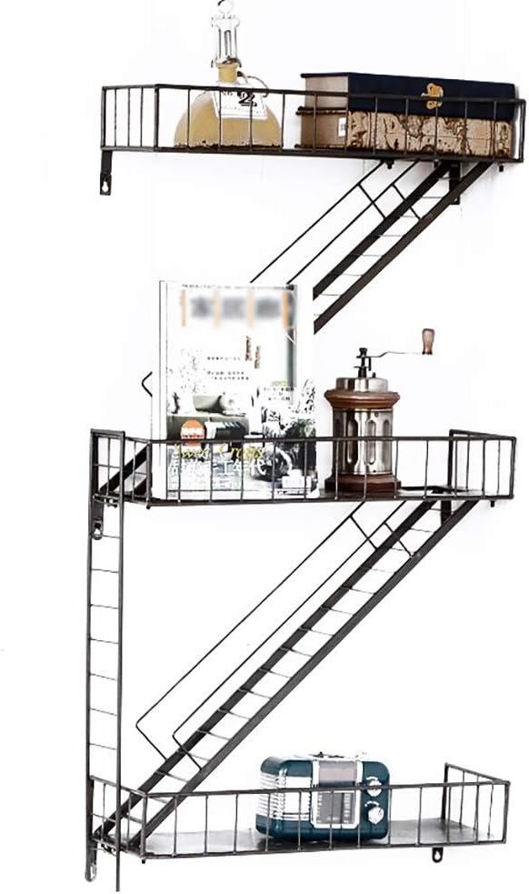 HJIA Floating Shelves LOFT Retro Wrought Iron Staircase Shelf Wall Hanging Storage Rack Creative Background Wall Decoration Frame (5318100cm).