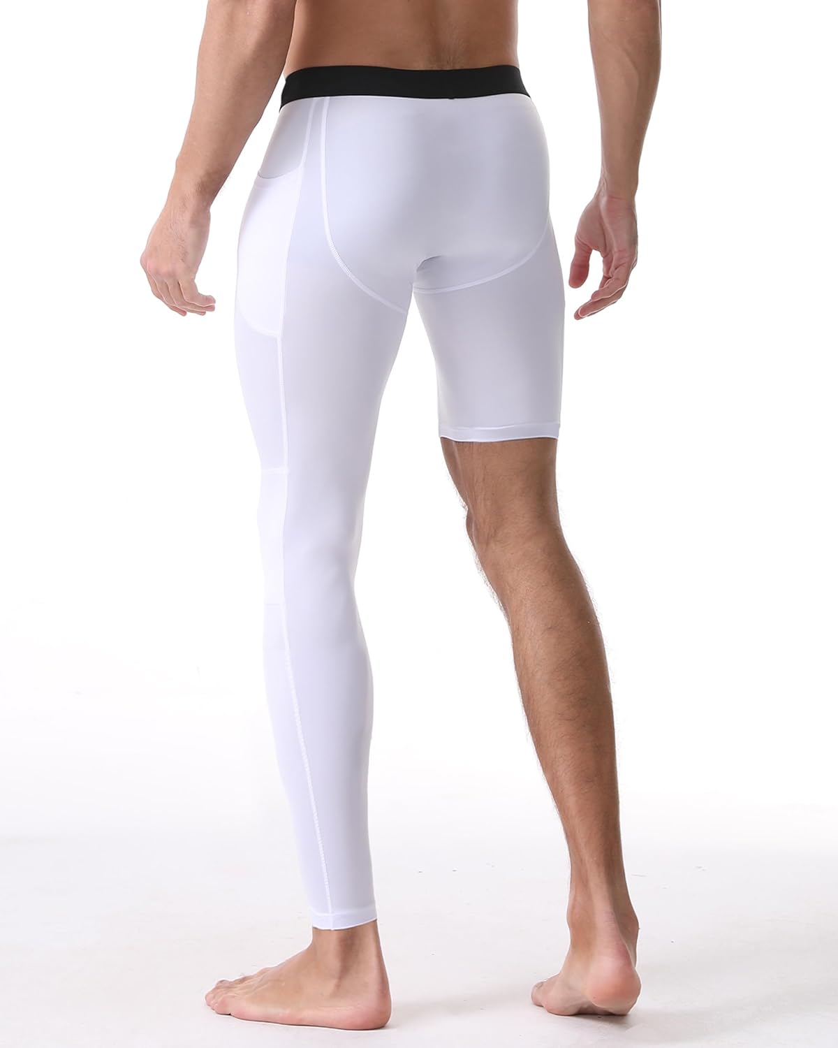 Roadbox Men's Basketball One Leg Tights, 1/2 Single Leg Compression Pants Sports Base Layer Leggings Underwear with Pockets - Image 3