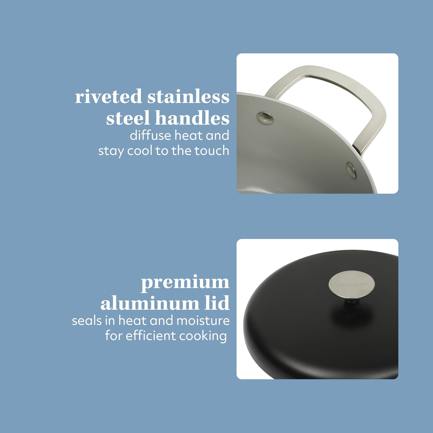 Sur La Table Kitchen Essentials Potluck Porch 5 Quart Aluminum Dutch Oven Pot w/Aluminum Lid PFA FREE Ceramic Interior Cookware Pot - Induction - Black