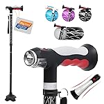 BigAlex Folding Walking Cane with Two Led Lights for Elderly Solid Base Adjustable Walking Stick with Carrying Bag for Men Women