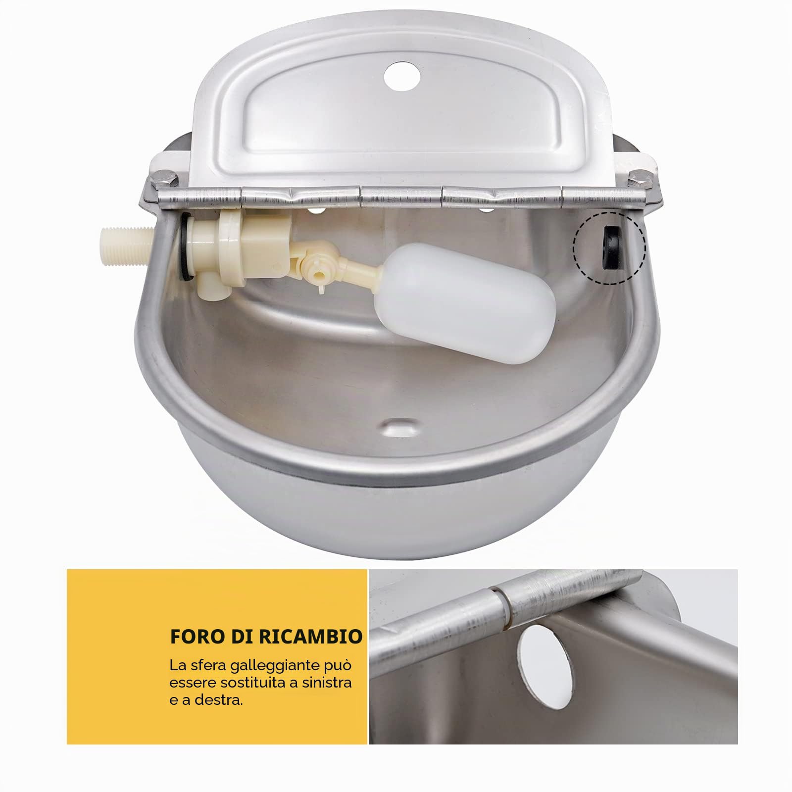 Abbeveratoio per Animali Domestici in Acciaio Inox Con Connettore, Ciotola per Acqua Automatica con Valvola A Galleggiante Regolabile Per Bovini, Maiali, Pecore, Cani