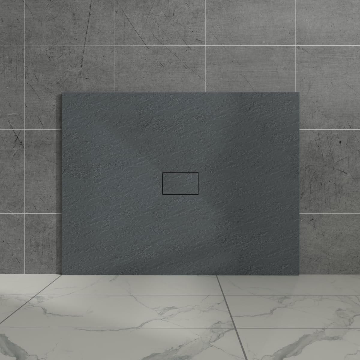 Aquariss Anthracite Rectangular Shower Tray Slate Effect Smc Slip-Resistant Shower Base For Bathroom Enclosures 1200X1000mm With Waste