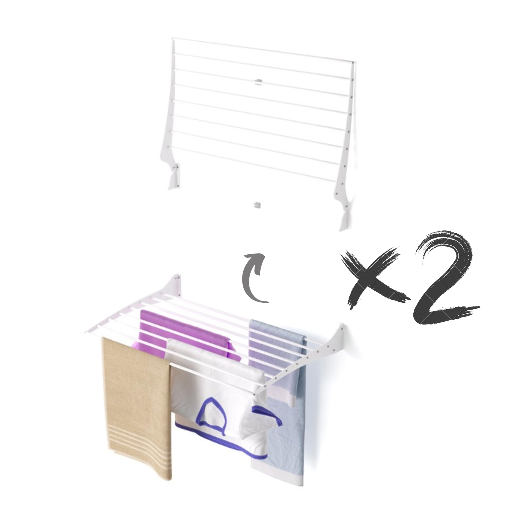 Foxydry White - Closing Upwards Fold Wall Mounted Clothes Airer Folding Balcony Indoor Or Outdoor Aluminium And Steel 80X50x57 Cm / 31.5X19.6x22.4 In