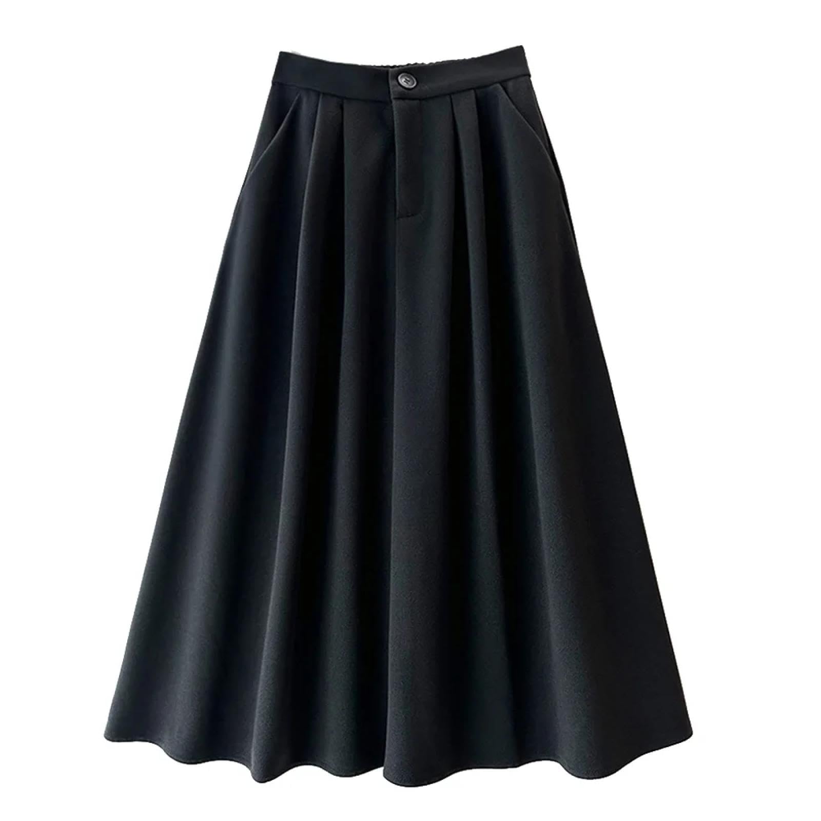 Faldas De Tubo Mujer Womens Vintage Midi Falda Larga con Bolsillos Moda Alta Cintura Un Botón Cremallera Engrosada Faldas