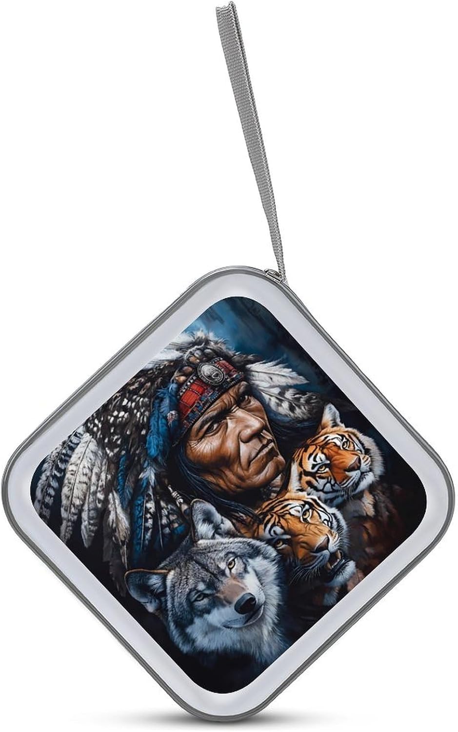 Indian Chief Tiger Wolf CD Cases DVD Holder Storage Box Plastic Protection Case for Car Home Office Travel image 3