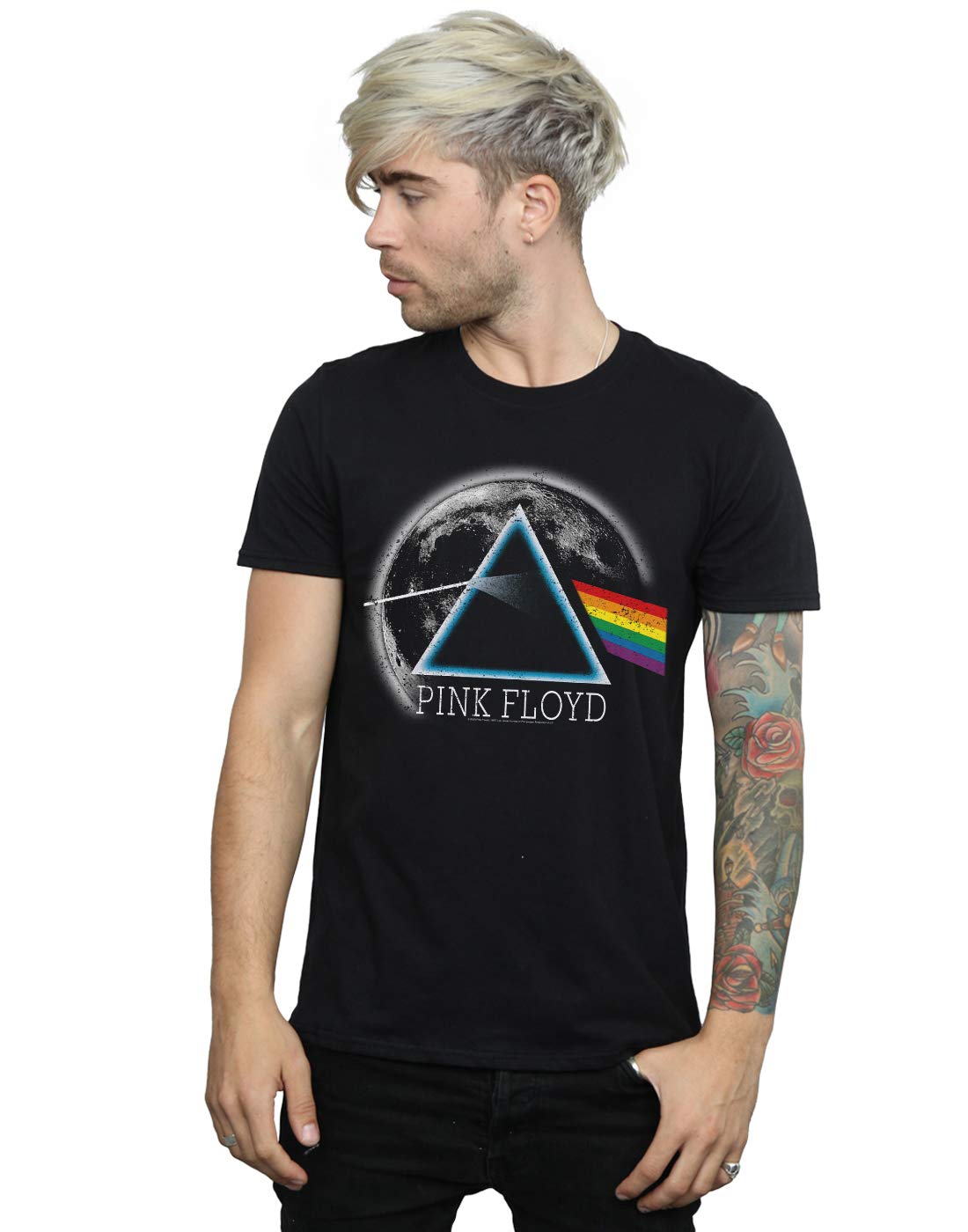 Official Licensed Pink Floyd Dark Side of the Moon Men's T-Shirt - Prism and Rainbow Graphic, Black Short Sleeve, Crew Neck Tee for Music Fans, Comfortable Cotton Blend, Unique Gifts for Men