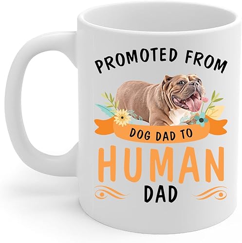 Lovesout Promoted from Red American Bully Dog Dad to Human Dad Coffee Mug White Ceramic Cup 11oz