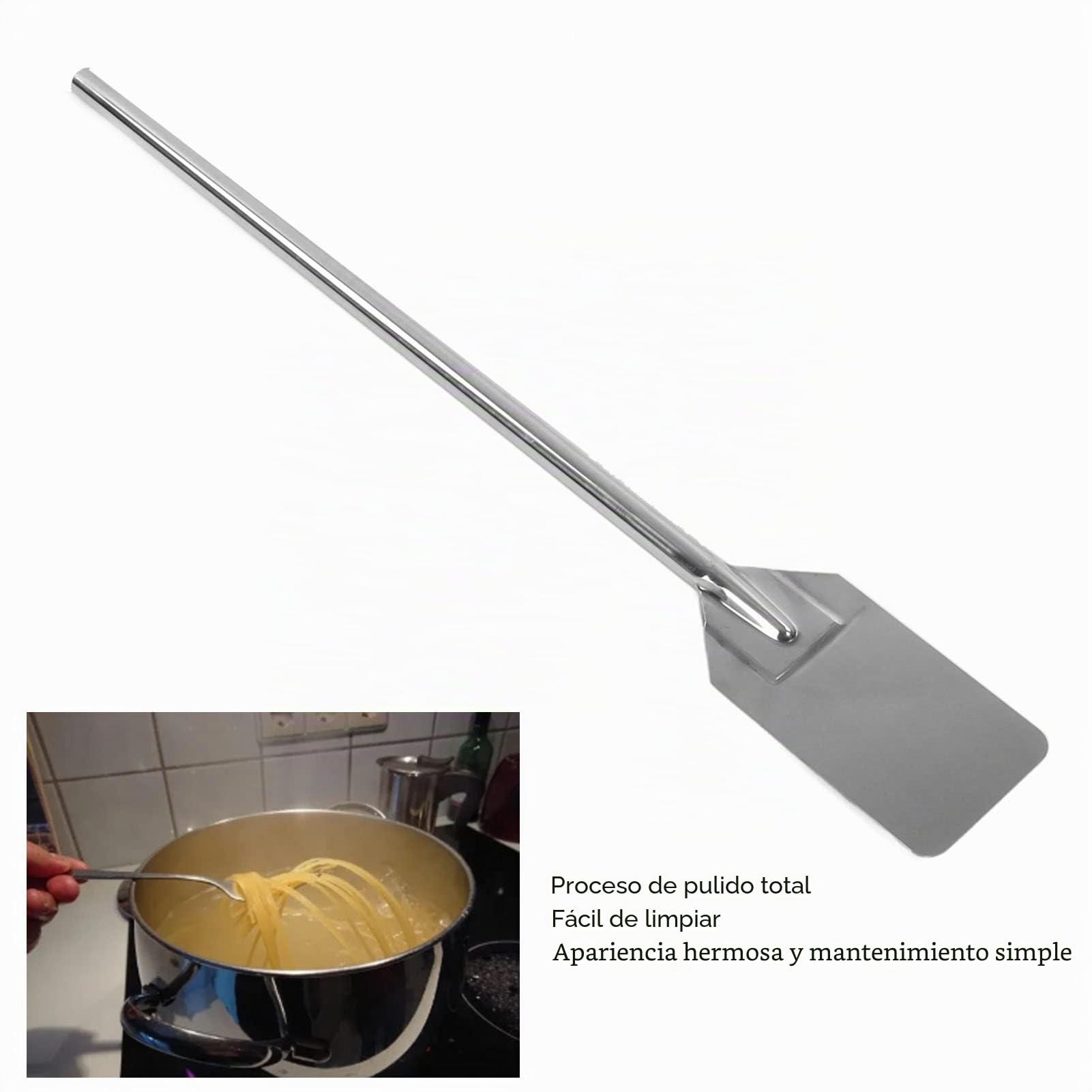 Espátula para Wok de Acero Inoxidable, Herramientas de Cocina de Mango Extra Largo de Metal, Espátula de Mezcla de Cocina Ultra Larga, Espátula de Cocina de Mango Largo Duradero (92CM)
