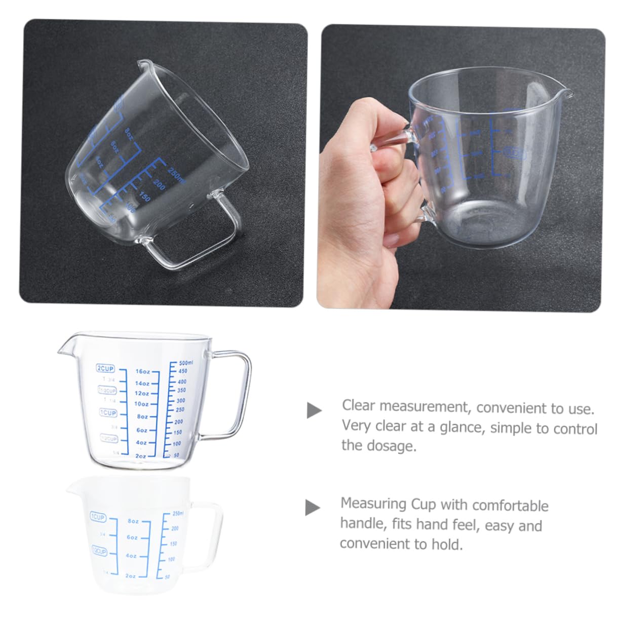 2 pièces Tasse à Mesurer Graduée Verre Borosilicate de Pratique pour Baking et Mesure de et Facile à Nettoyer