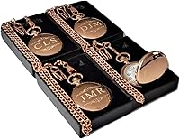 Vista 3 de Juego de reloj de bolsillo personalizado, oferta de boda y ocasión especial con cadena, caja y grabado.