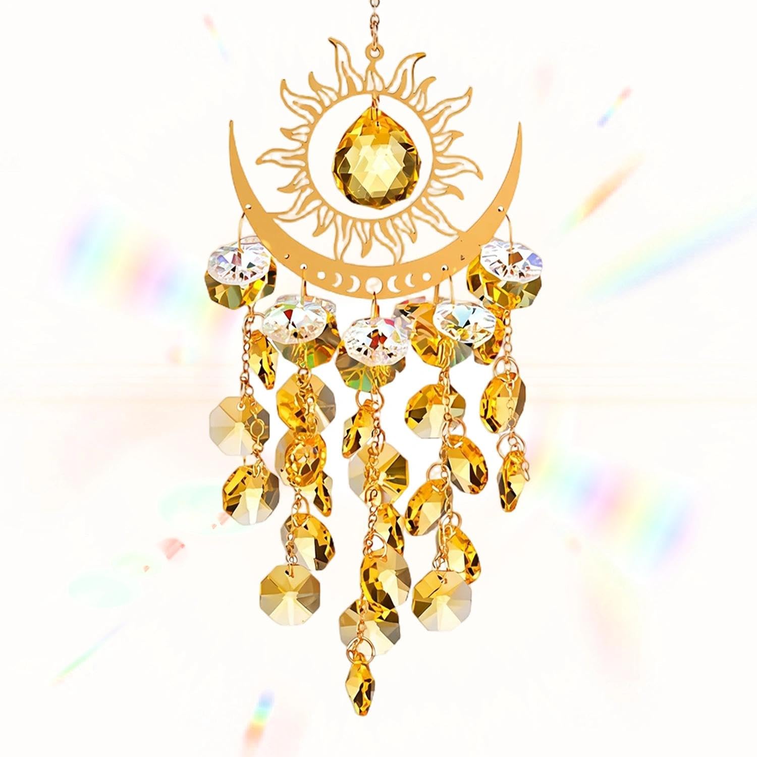 Sun and Moon Suncatcher Crystal Wind Chimes for Windows Outdoors(Yellow) — image 1