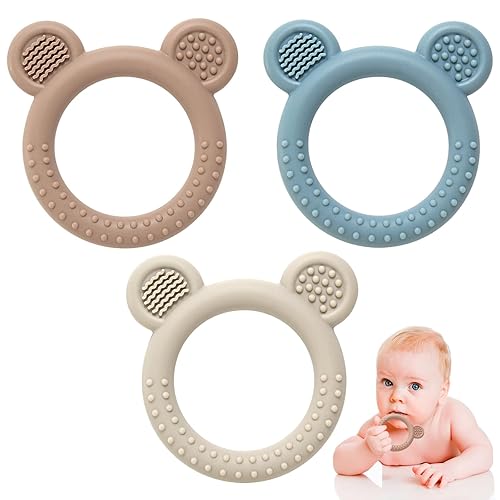Juguetes para la dentición para bebés de 0 a 6 meses, paquete de 3 juguetes de silicona para bebés de 6 a 12 meses, sin BPA, suave, texturizado,