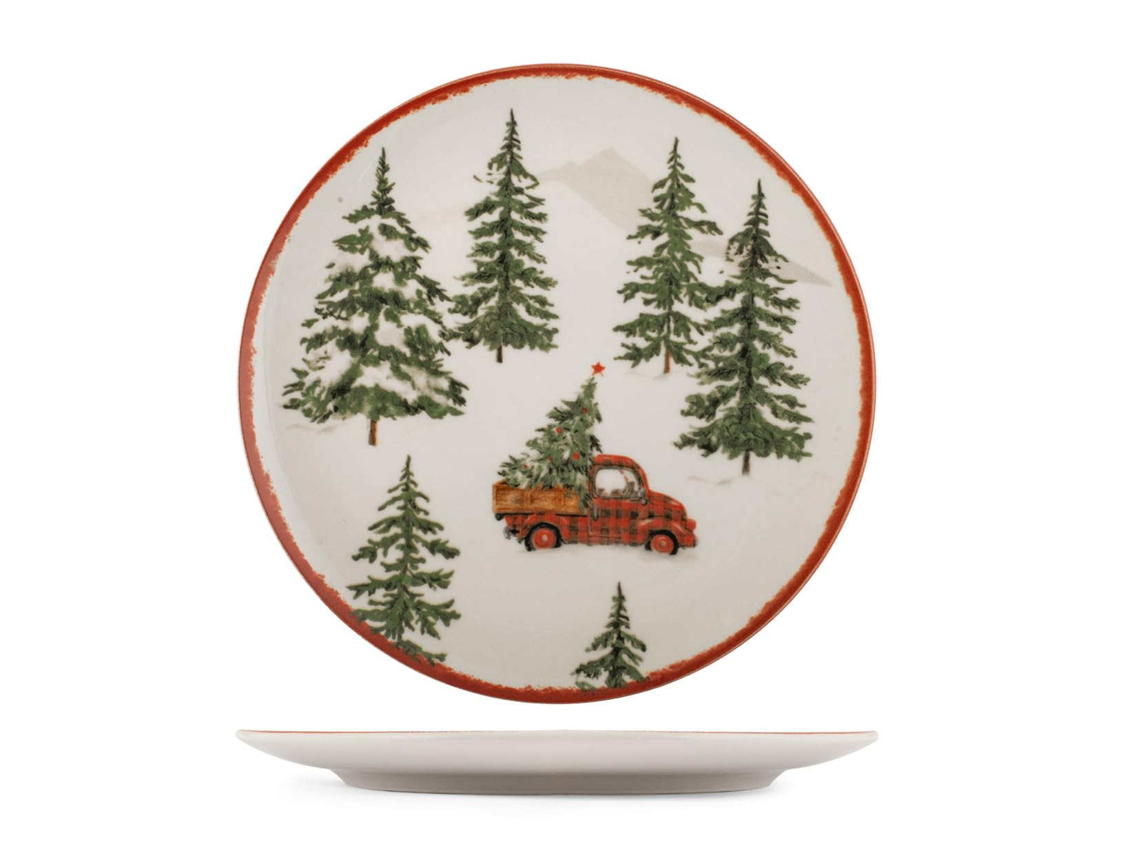 H&H Service de Table Noël 12 Pièces Adventure en Grès - Assiettes Plates, Creuses et à Dessert - Décorations Illustrées Inspirées des Ambiances Traditionnelles de Noël