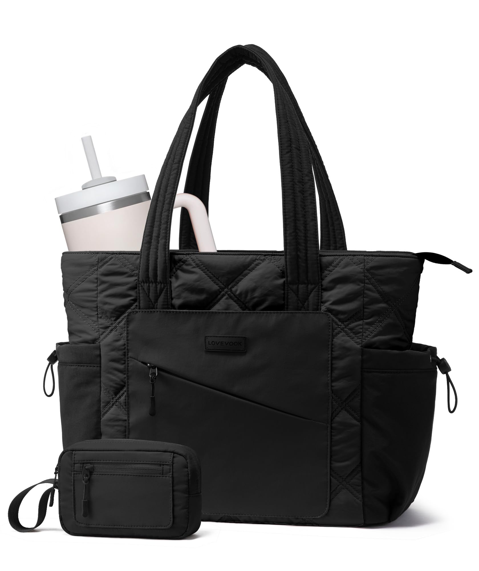 LOVEVOOK Tote Bag for Women, puffer tote bag for Work Travel Nurse, Lightweight quilted Bags with Compartments