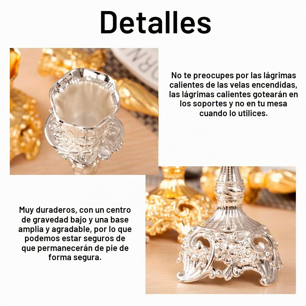 Sziqiqi Juego de 2 Candelabros de Metal Portavelas Plata para Comedor Mesa de Centro de Mesa Boda Decoración, Candelabros Adornados para Velas Shabat Taper, Argento