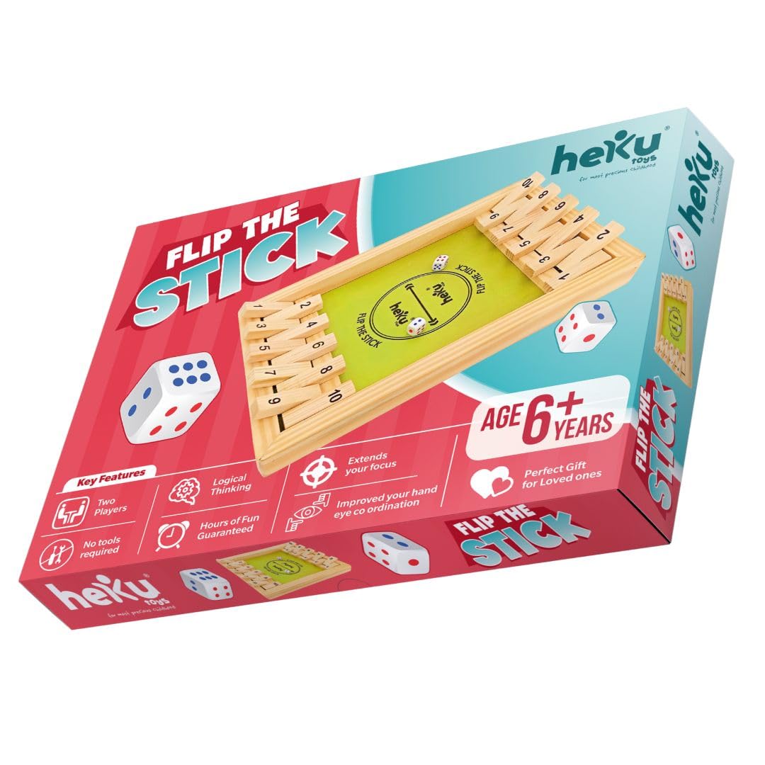 THE GAME FACTORY - Flip The Stick 2 Player Board Game, Family Game for 6 Yrs & Above, Wooden Tabletop Shut The Box Dice Game, Math and Skill Development Game, Gift for Kids, BIS Certified