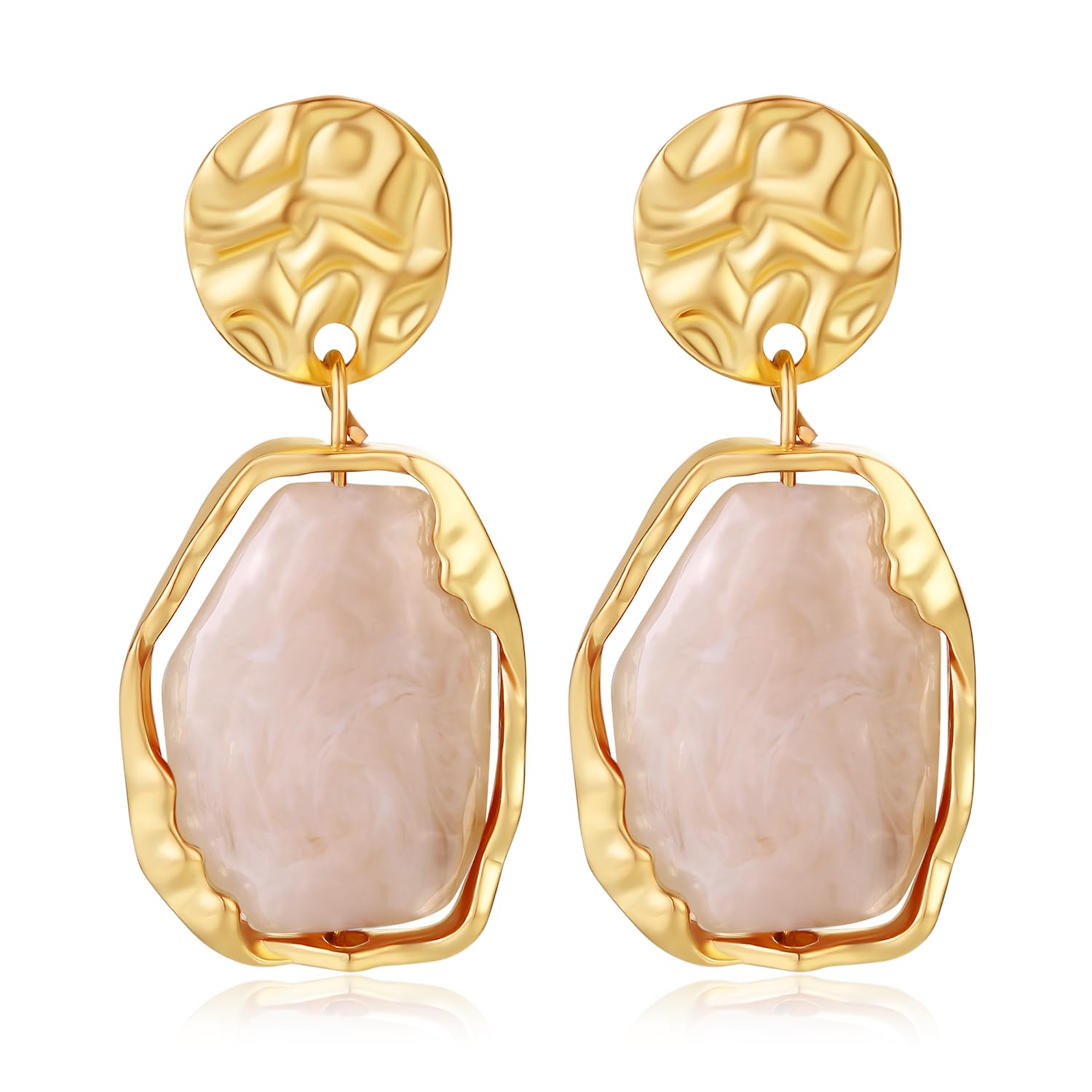 – Trendy Resin Clear Earrings for Women - Hypoallergenic 18K Gold Plated Amber Studs, Girl Jewelry