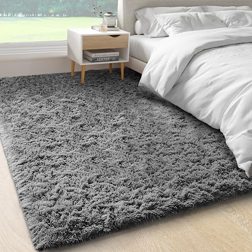 Ophanie Machine Washable Rugs For Bedroom 4X5.3, Fluffy Grey Shaggy Soft Area Rug, Gray Non-Slip Indoor Floor Carpet For Living Room, Kids Baby Boys Teen Dorm Home Decor Aesthetic, Nursery #TOP21