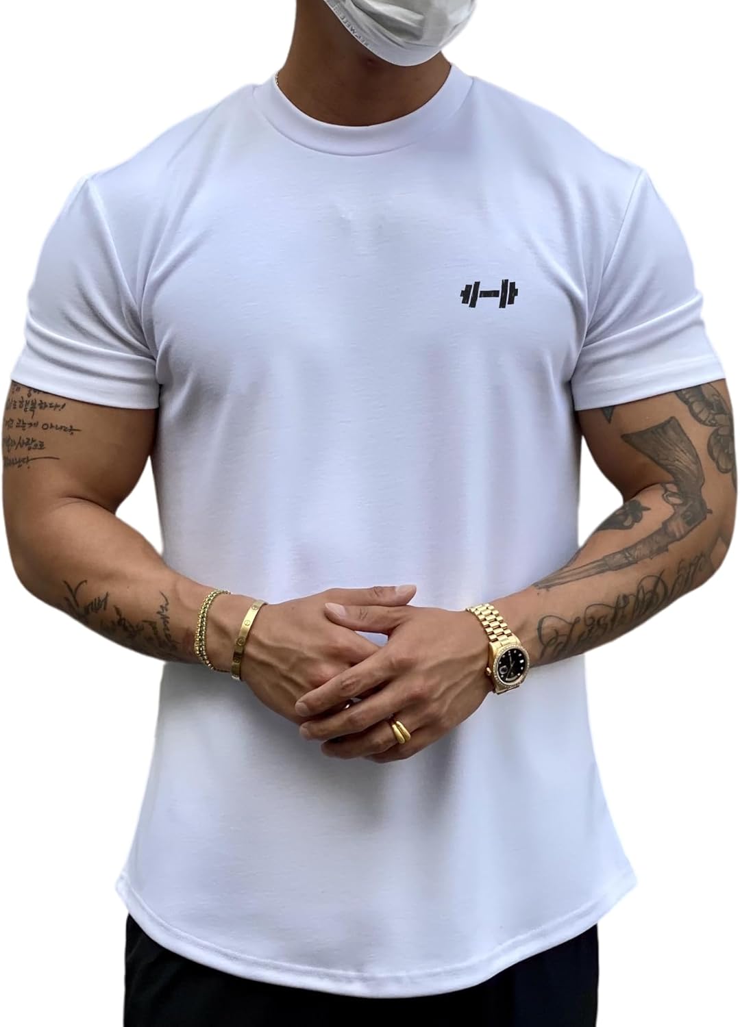 Men's Muscle Fit Longline Bodybuilding Workout Casual Fashion Short Sleeve T-Shirt