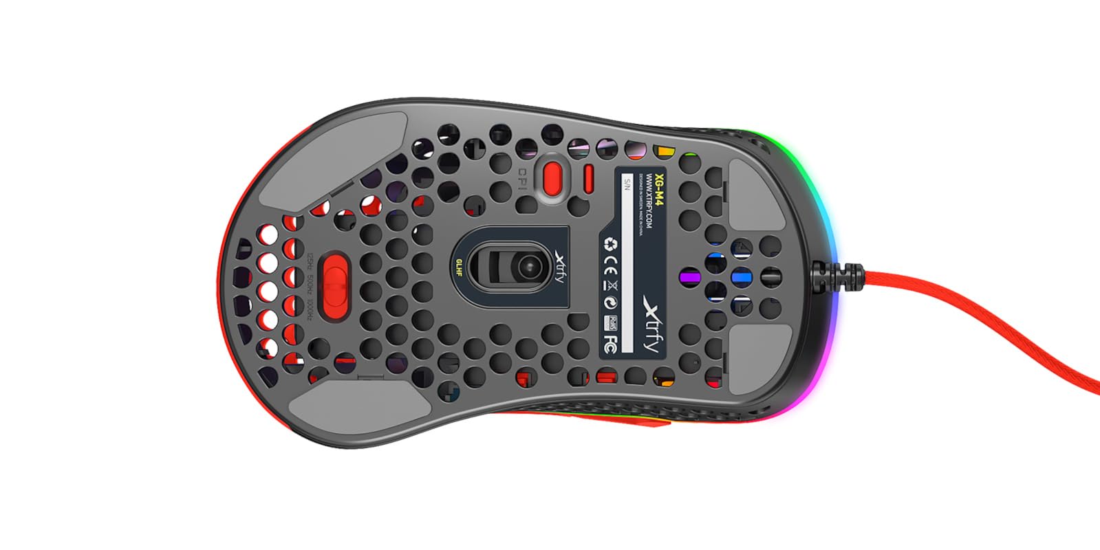 Xtrfy M4 RGB, Mouse da Gioco Con Filo Ultraleggero, Design Ergonomico per Destrimani, Sensore Pixart 3389 all'Avanguardia, Illuminazione RGB regolabile, Kripparrian Red Edition