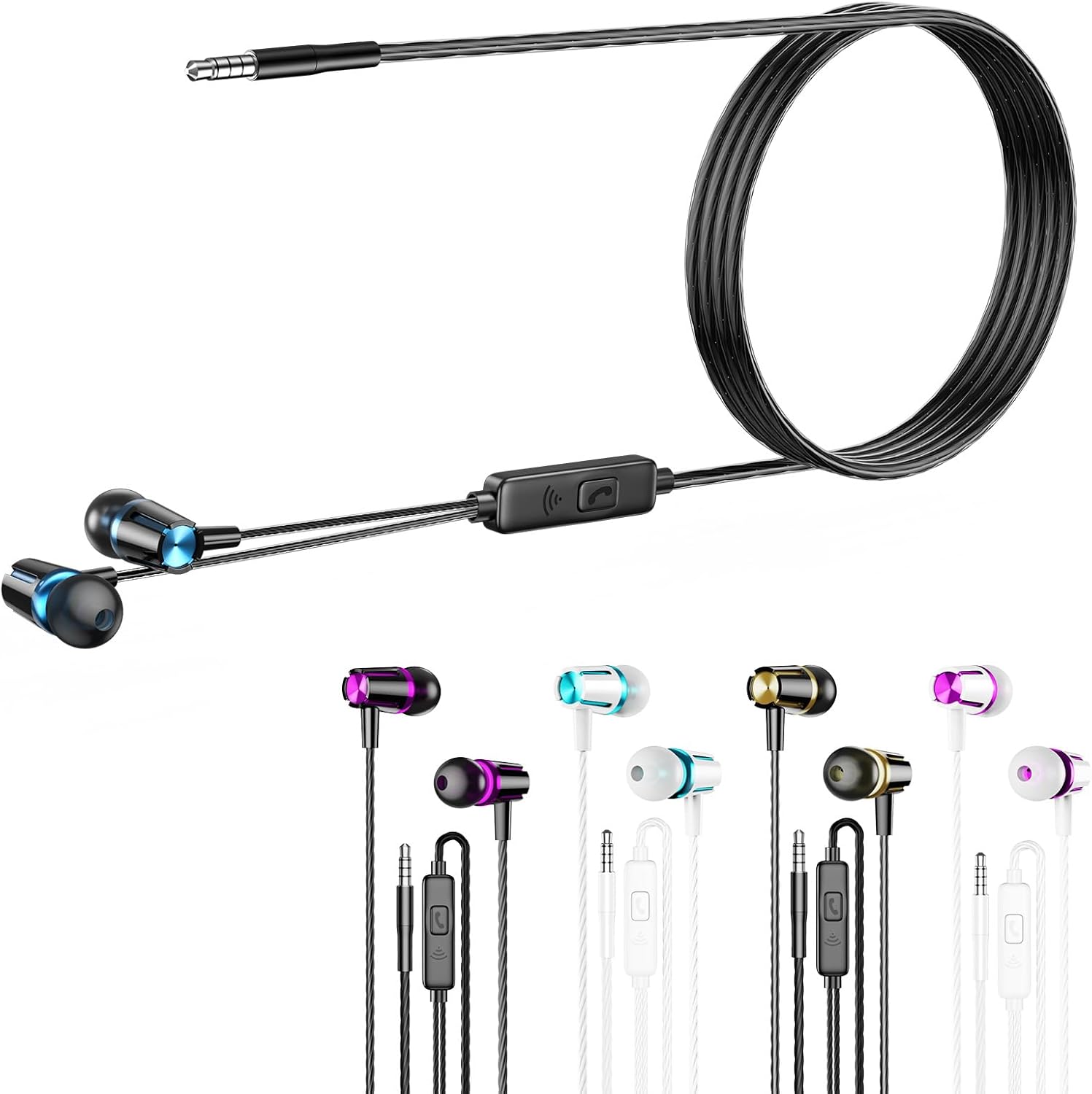 Earbuds Wired with Microphone Pack of 5, Noise Isolating in-Ear Headphones, Powerful Heavy Bass, High Definition, Earphones Compatible with iPhone, iPod, iPad, MP3, Samsung, and Most 3.5mm Jack