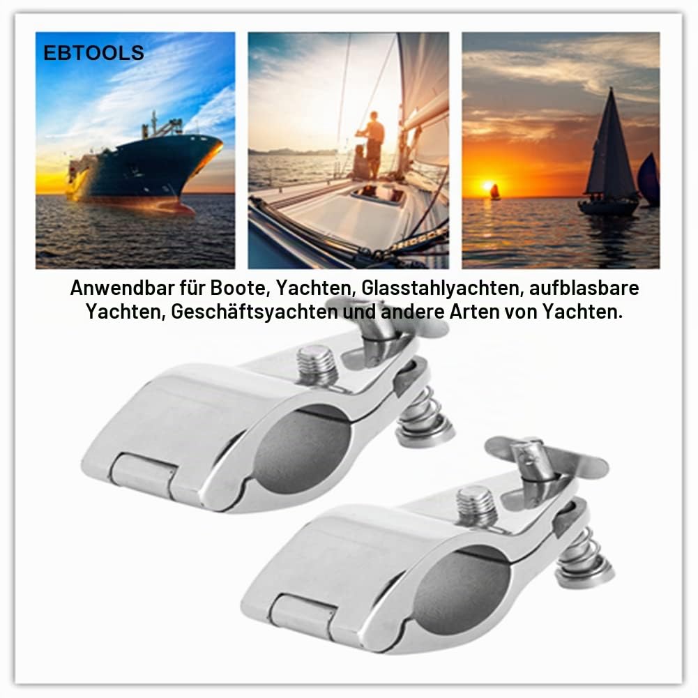 EBTOOLS Bimini Halterung für Reifen, 2 Stück, für Boot, Gelenk, Oberkiefer, aus Edelstahl 316, Armaturen, Marine, Spitze, Bimini-Stil, Scharnierhalterung