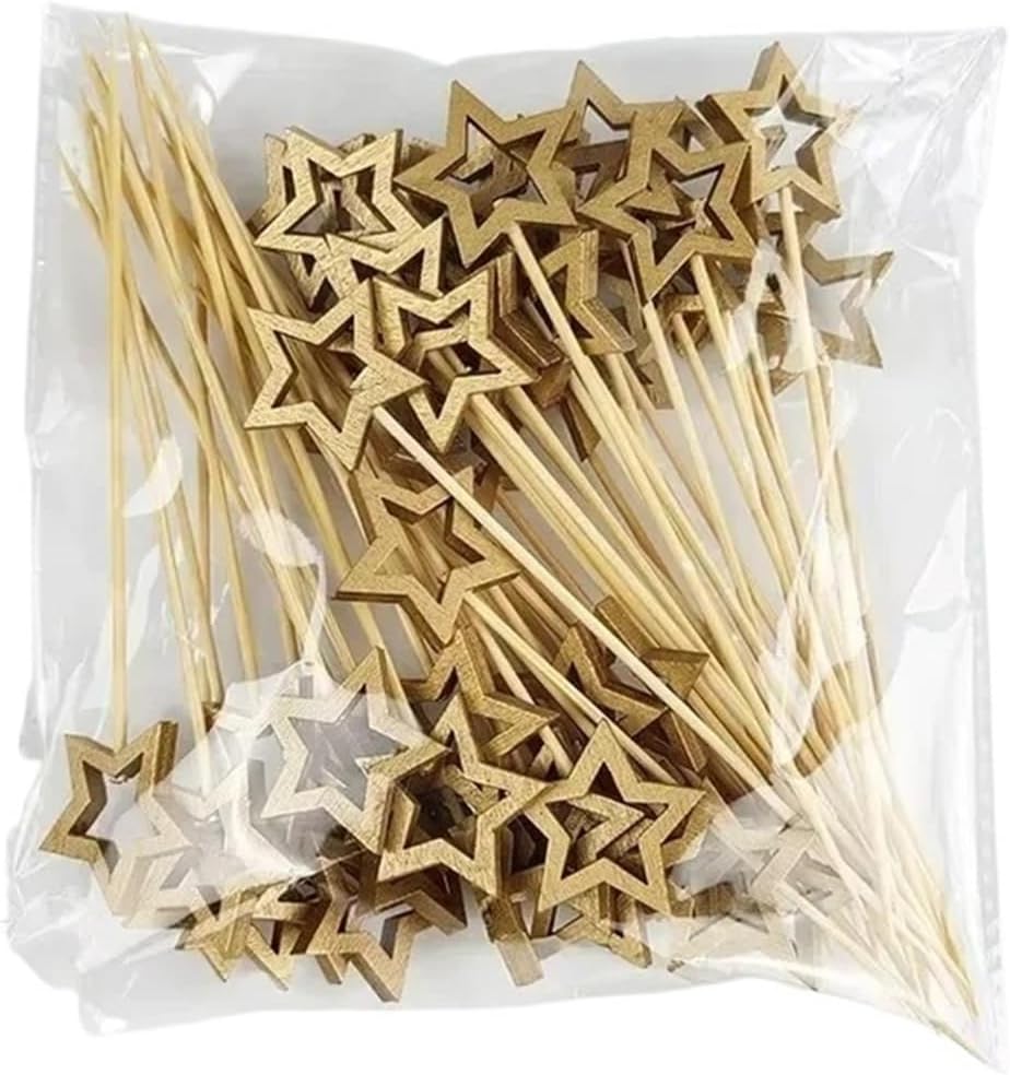 Christmas Pentagram Stick Gold Silver Cocktail Picks Cake Decorative Toothpicks Fruit Skewers Forks For Party(Black)