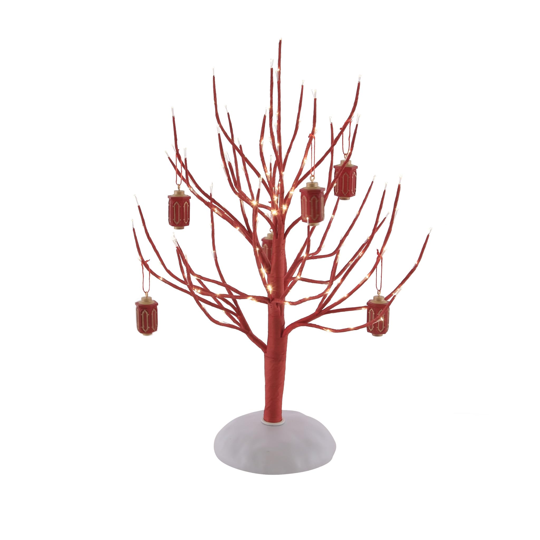 Department 56 Village Collection Accessories Figurine de lanterne porte-bonheur Branche d'arbre lumineuse Rouge 28 cm