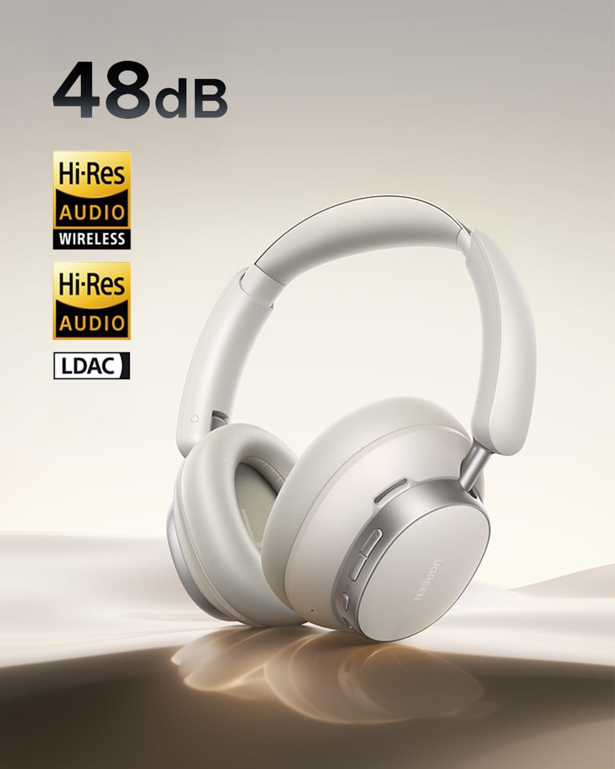 UGREEN HiTune Max6 Studio Pro Hybrid Active Noise Cancelling Wireless On-Ear, Cuffie, 100 ore di gioco, bianco, 55614