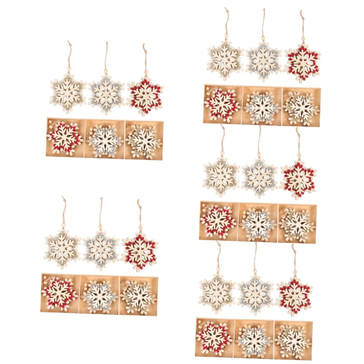 5 Sätze Hölzerner Weihnachtsbaum Schnee Dekorationen Girlande Zwerge Schneeflocken Ornamente Weihnachtsdeko Hängende Dekoration Für Weihnachten Weihnachtsbaumschmuck 6 Stück * 5 MAGICLULU