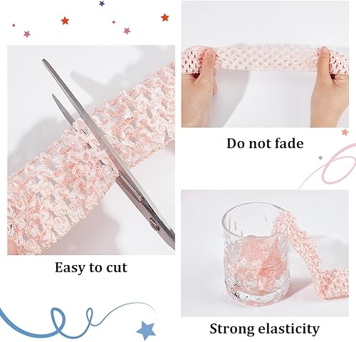 Miniatura 4 de BENECREAT Cinta elástica de ganchillo de 15 yardas, 7 estilos, 1.5 pulgadas de ancho, tela elástica rosa para envolver regalos, lazos para el pelo,