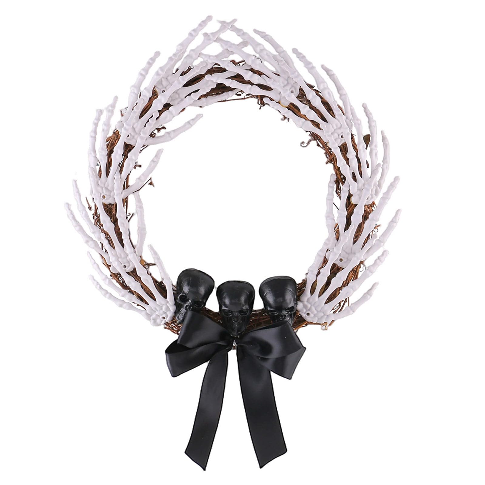 PANGBOER Halloween Wreath for Front Door Skeleton Hand Garland with Three Skull Accent Decoration for Party Entrance Bone Garland