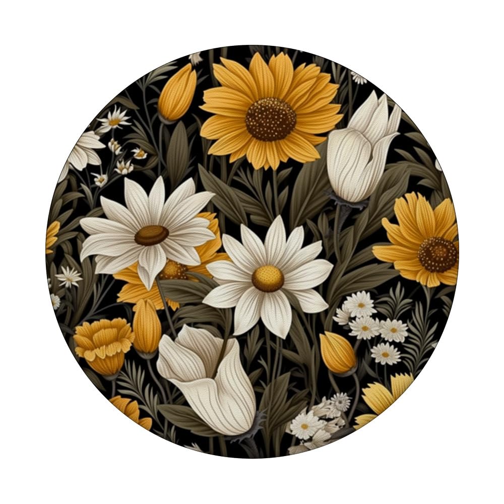 Gadget Téléphone Design PopSocket PopGrip Motif Fleurs Sauvages Noir - Support Réglable Pour Téléphone, Interchangeable