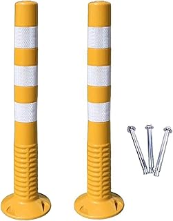 HDYZJQ 2 Pack Driveway Traffic Delineator Post, Flexible Barrier Cones with Reflective Bands, Safety Bollard Post for Parking Lot and Construction Lot (Color : Yellow+White, Size : 2 Pack)