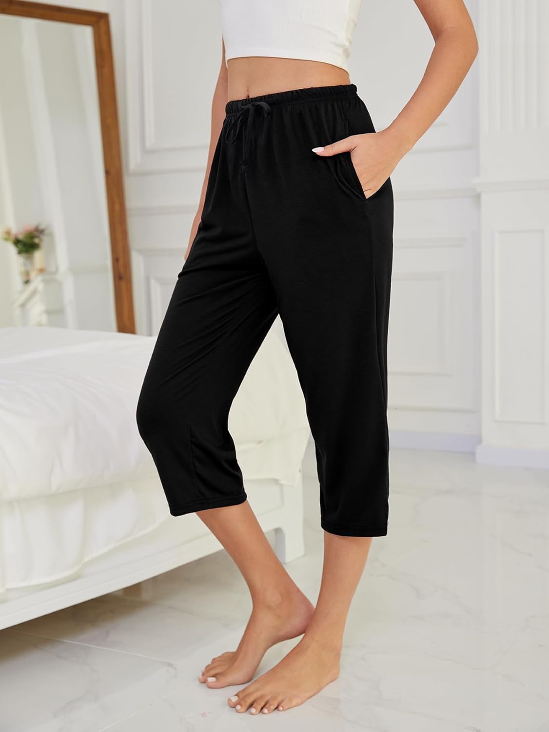 YIJIU Women's Capri Pajama Pants Printed Lounge Sleep Pants Soft Drawstring Causal Pj Bottoms with Pockets - Image 2