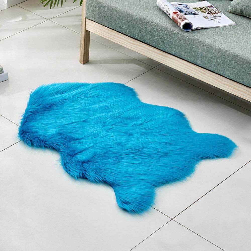 WEIDD Peau de Mouton synthétique,Cozy Sensation comme véritable Laine Tapis en Fourrure synthétique, Man-Made Luxe Laine Tapis de Canapé Coussin ，Bleu Marin 70x120cm en Forme