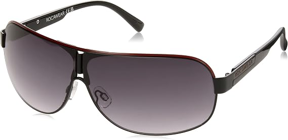 Rocawear mens R1396 Stand Out UV Protective Metal Shield Sunglasses Gifts for Men with Flair 135 mm, Matte Black & Red, mm US