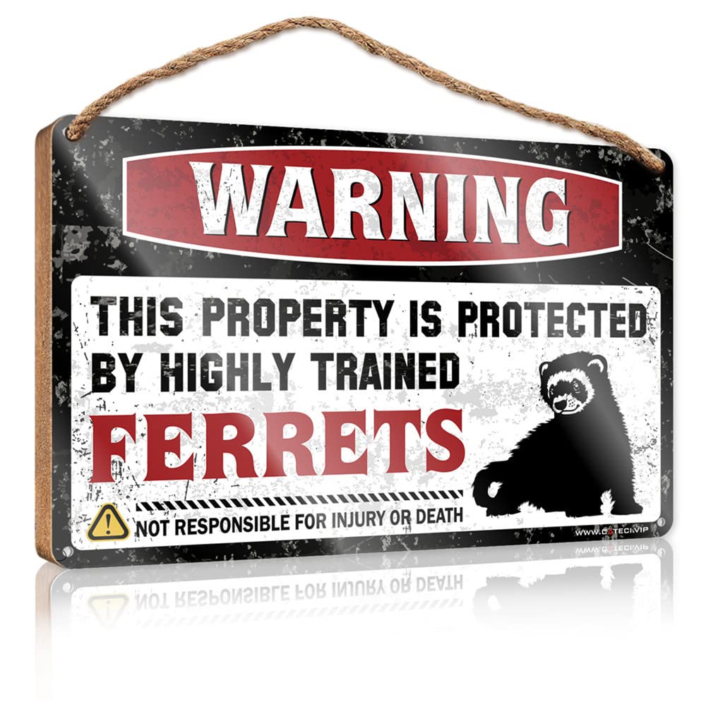 FZFN Wooden Hanging Wall Sign Warning This Property Is Protected By A Highly Trained Ferrets Wooden Sign Wood Decor Sign Wood Decor Sign(20X30CM)