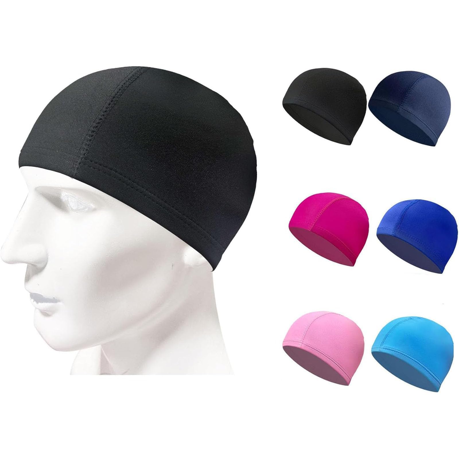 6 Pcs Elastic Swim Caps Comfortable Non-slip Fabric Swimming Hat Lightweight Bathing Caps for Women Men