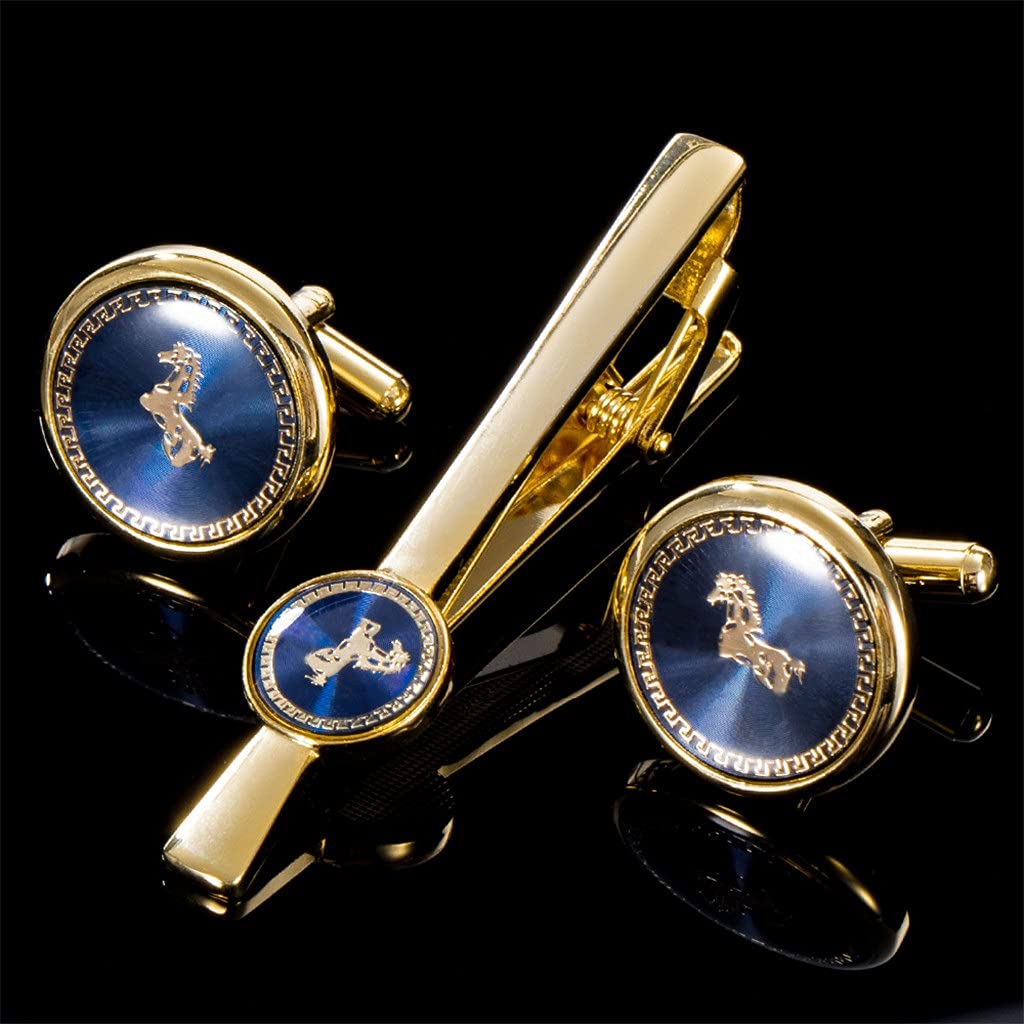 Goldene Manschettenknöpfe mit Pferdemotiv, Krawattenklammer für Krawattennadel, Geschenk für Herren, klassisches Muster, Krawattennadel-Set (Farbe: Gold, Größe: Einheitsgröße)
