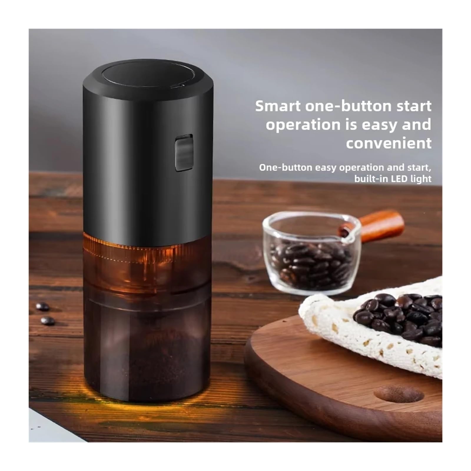EDEDE Macchina da caffè Espresso Portatile, Macinacaffè Automatico Portatile for Chicchi di caffè, macinazione in 1, Nucleo in Ceramica, Spessore a Polvere Regolabile per Viaggi, Campeggio(Noir)