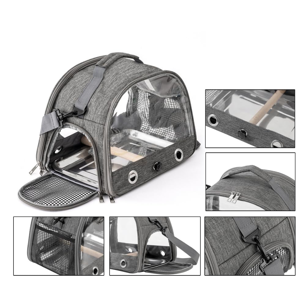 Contenitore per il trasporto per uccelli, con asta e vassoio in acciaio inox, traspirante, pieghevole, per piccoli uccelli, borsa da viaggio per piccoli animali, per viaggi, escursioni