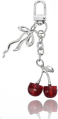 Red Small Cherry Sliver Charm Accessories With Coquette Bow for Phone Bag Handbags Purse Gifts for Daughter Bridemaid Bestie